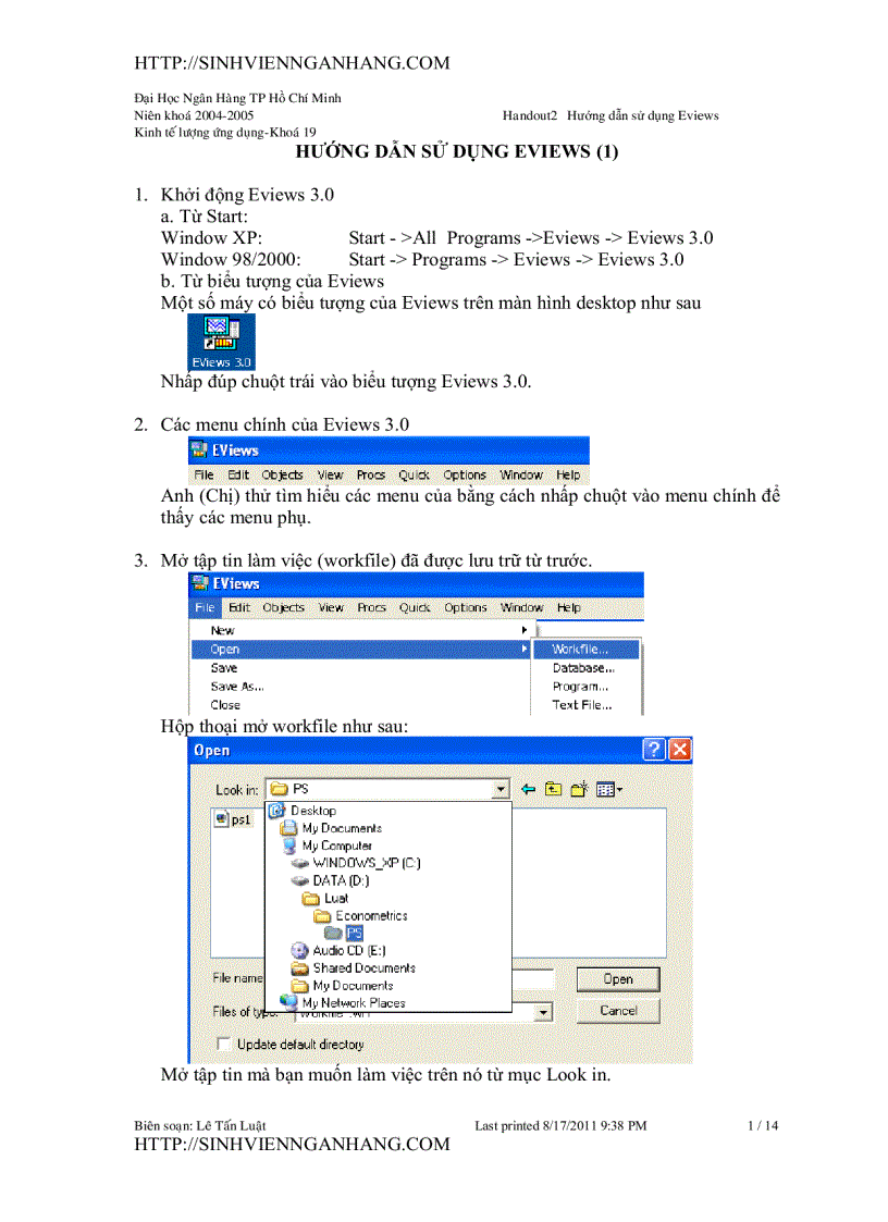 image for page Hướng dẫn sử dụng eviews 1