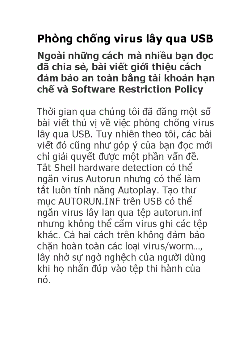 image for page Phòng chống virus lây qua USB