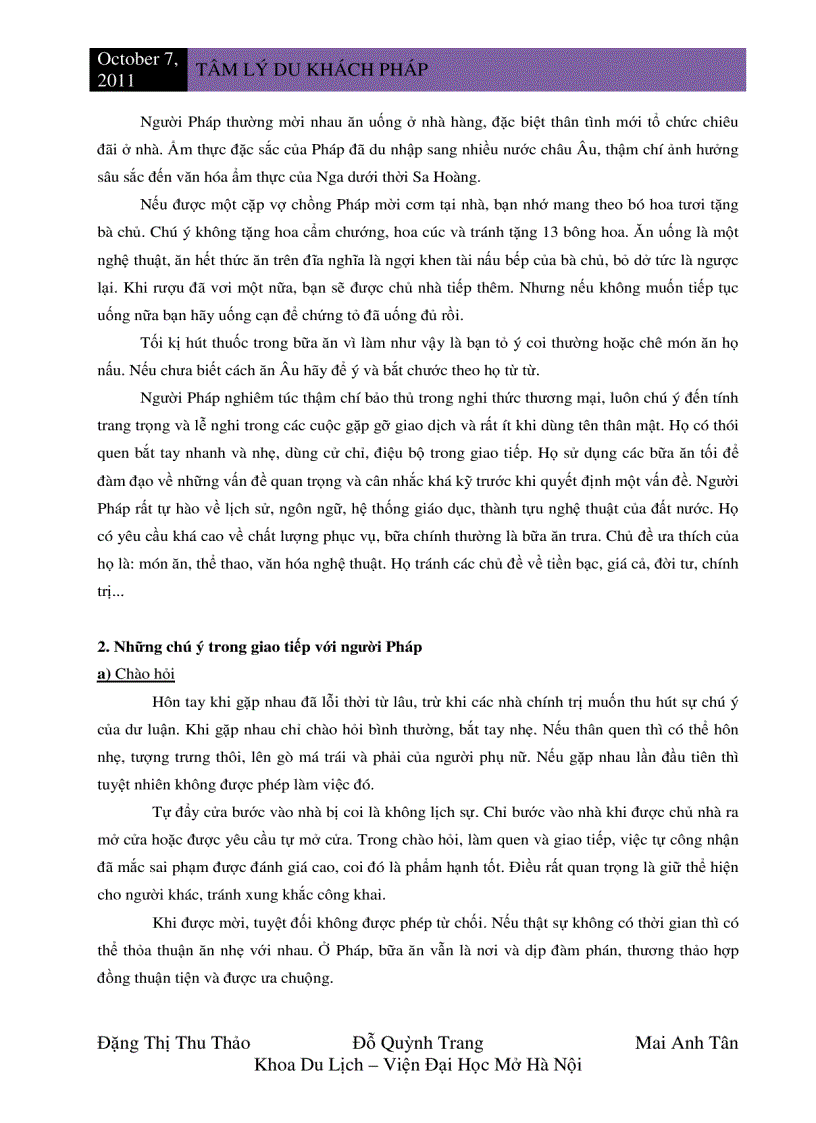 image for page Tâm lý du khách pháp