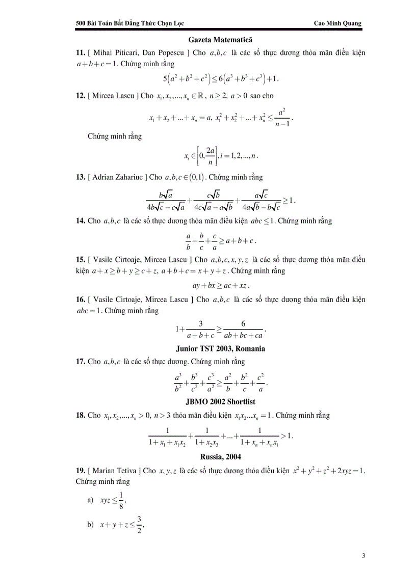500 bất đẳng thức chọn lọc Cao Minh Quang