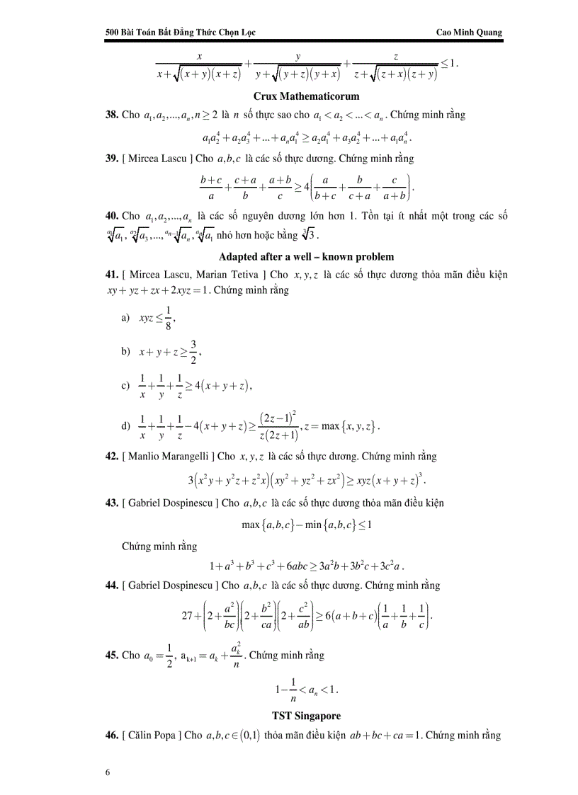 500 bất đẳng thức chọn lọc Cao Minh Quang