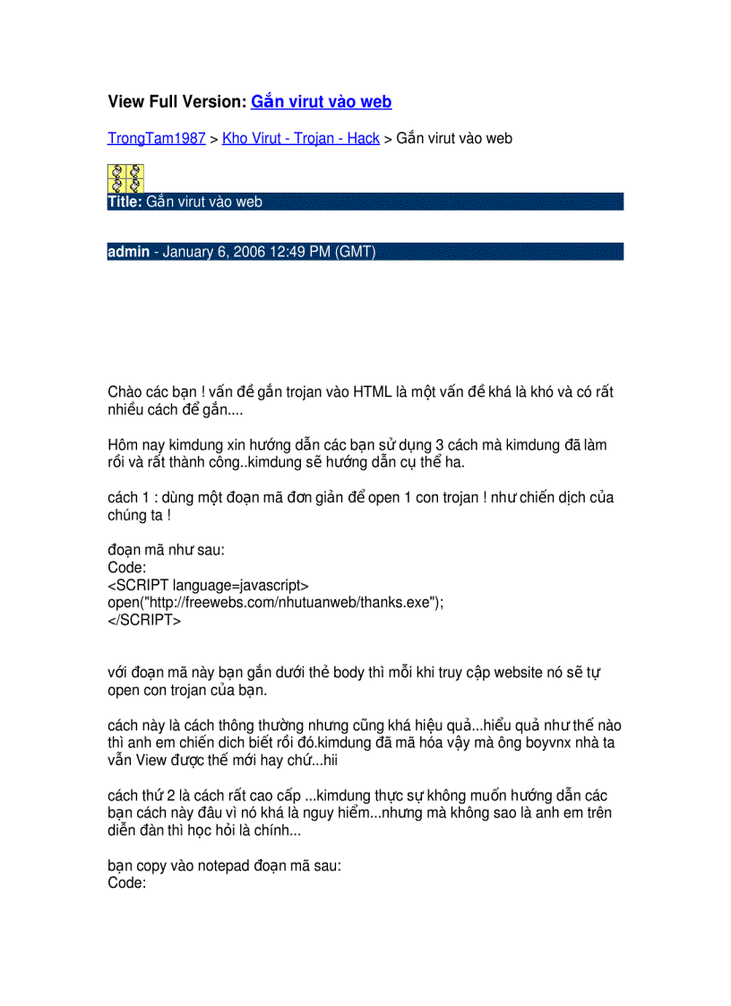 image for page Gắn virut vào web