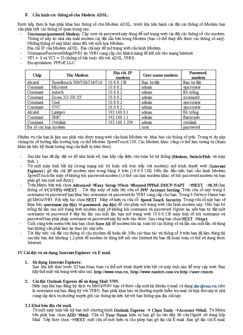 image for page Hướng dẫn cài đặt và sử dụng adsl megavnn