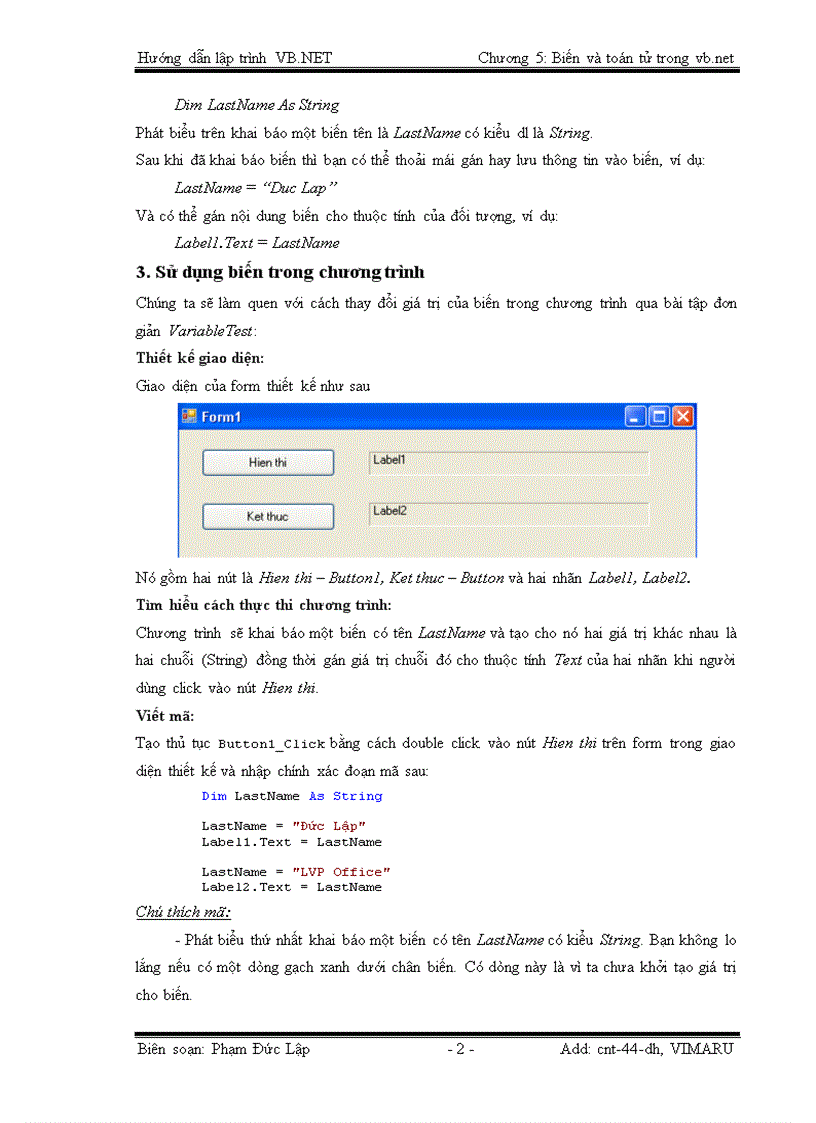 image for page Biến và toán tử trong VISUAL BASIC NET