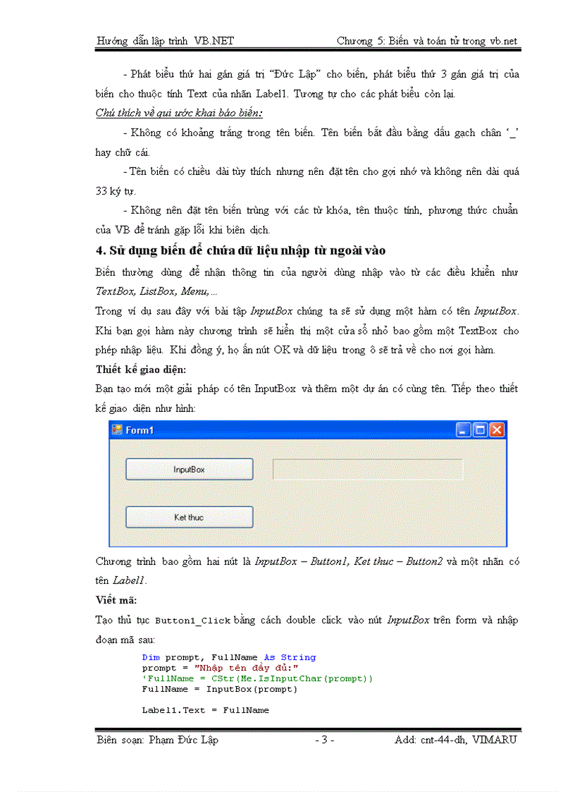 image for page Biến và toán tử trong VISUAL BASIC NET