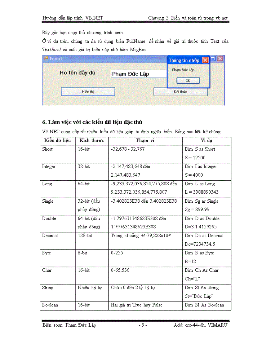 image for page Biến và toán tử trong VISUAL BASIC NET