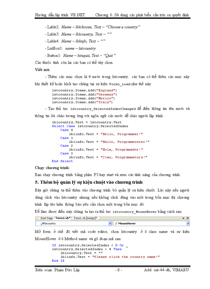 image for page Sử dụng các phát biểu cấu trúc ra quyết định
