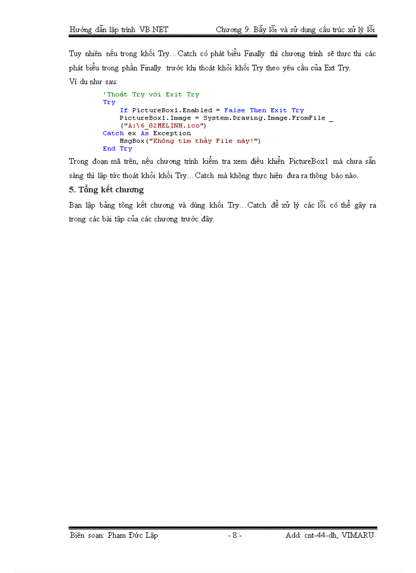 image for page Bẫy lỗi và sử dụng cấu trúc xử lý lỗi