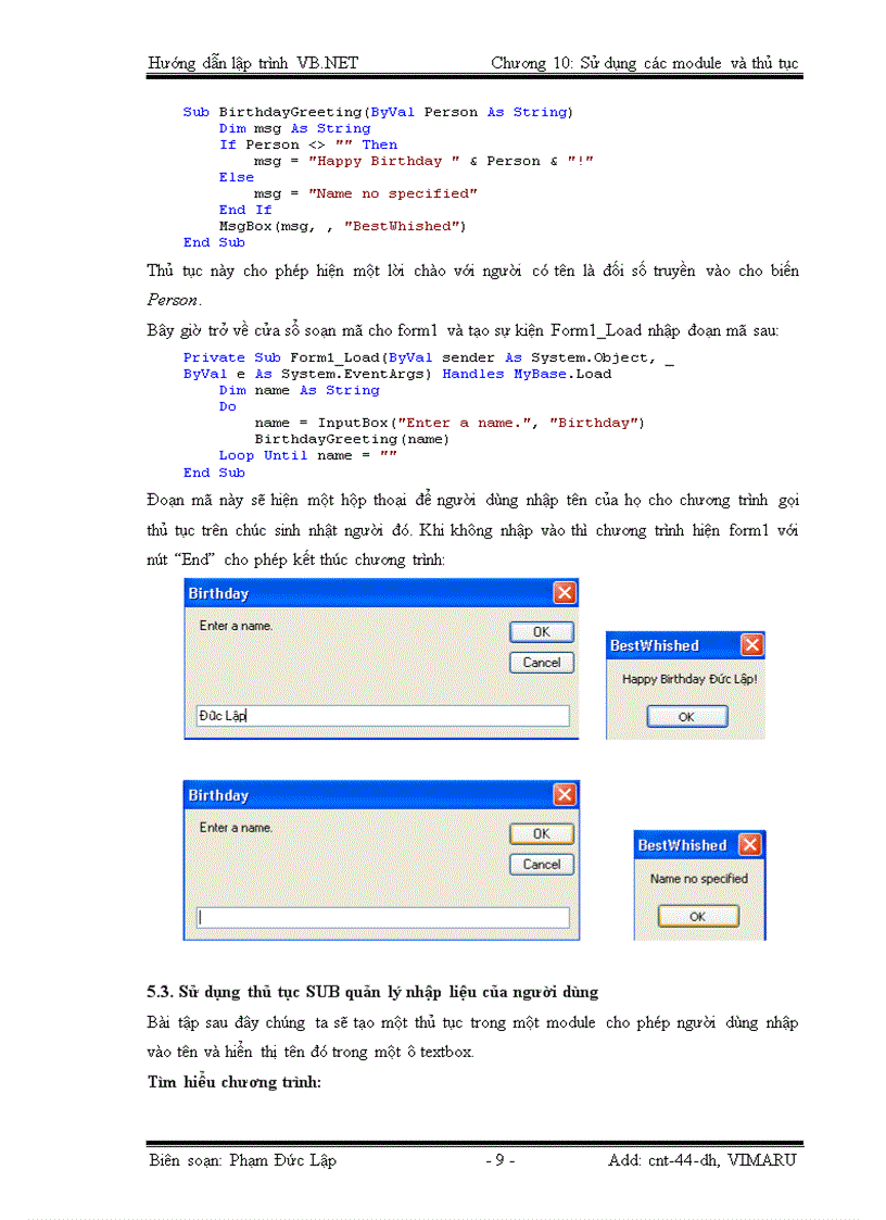 image for page Sử dụng các MODULE đơn thể và thủ tục PROCEDURE