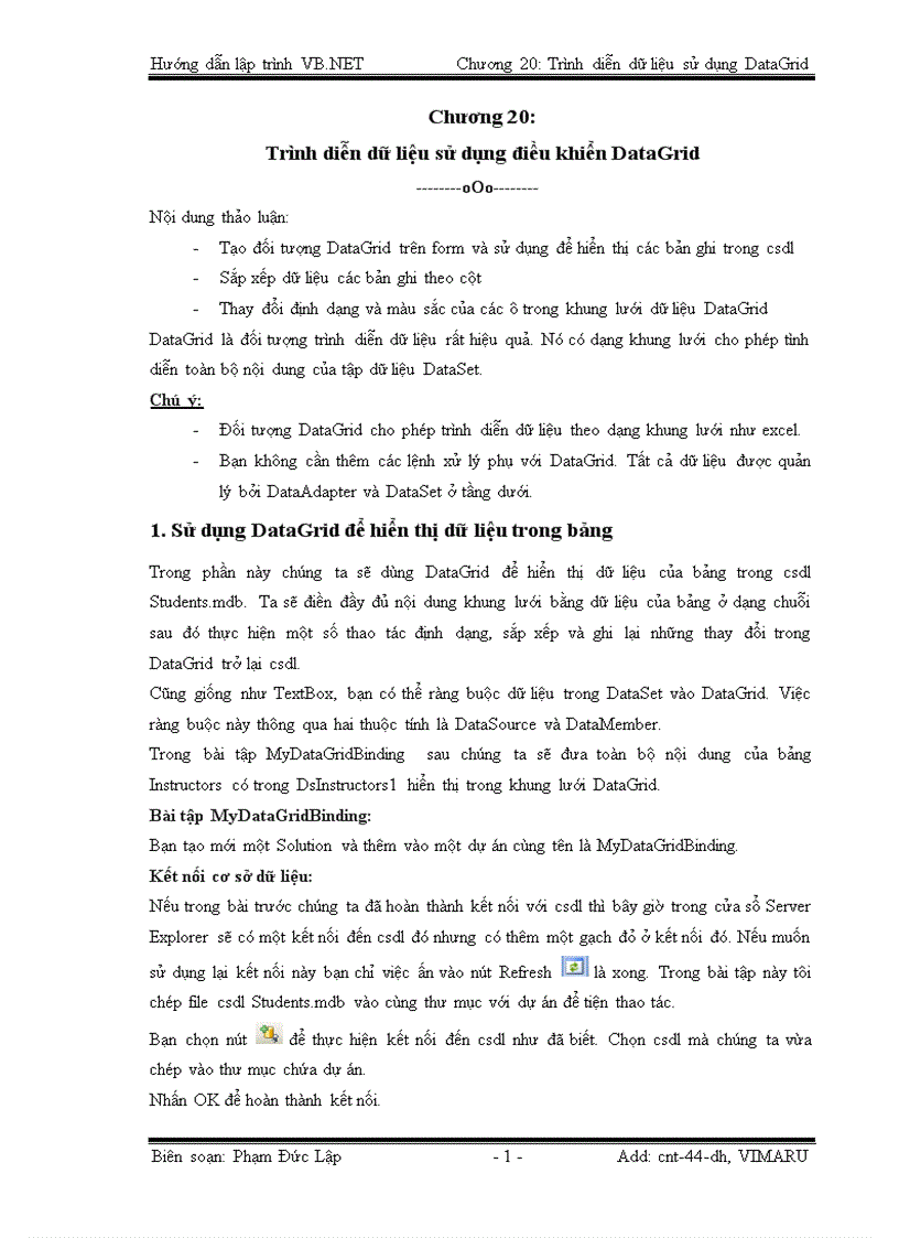 image for page Trình diễn dữ liệu sử dụng điều khiển DataGrid