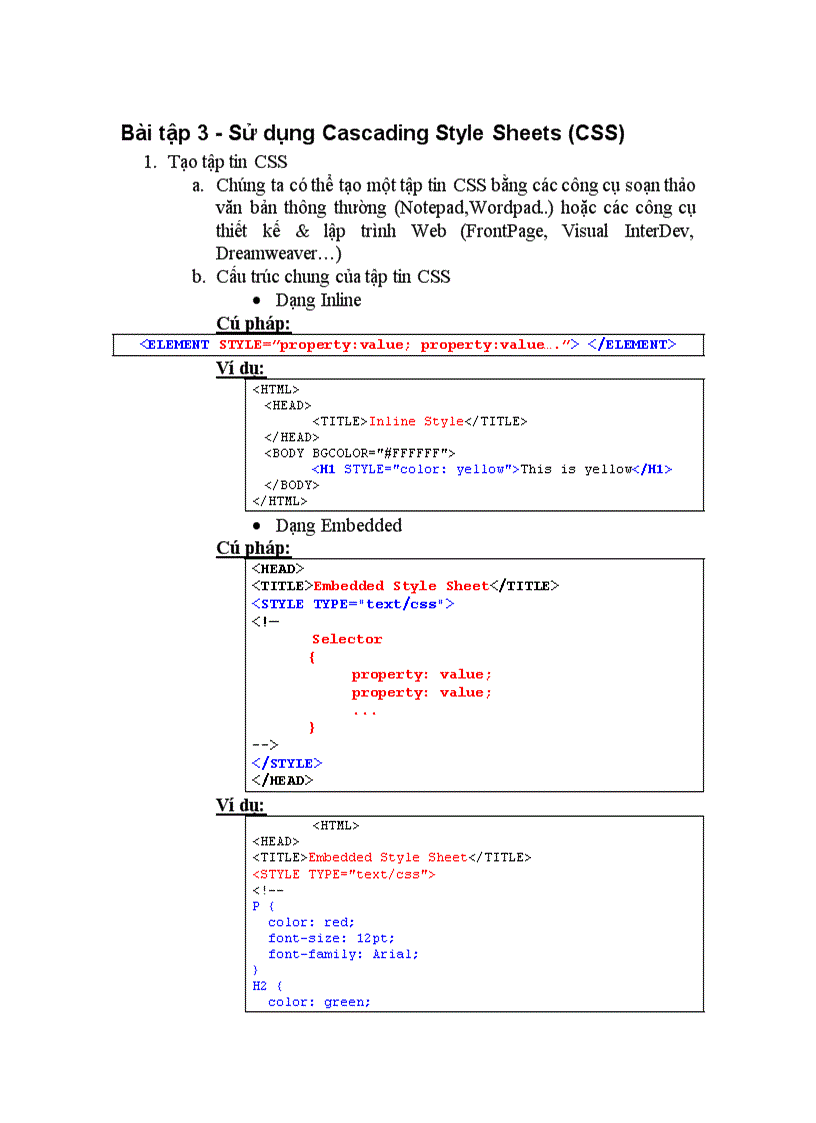 image for page Bài tập Sử dụng Cascading Style Sheets CSS