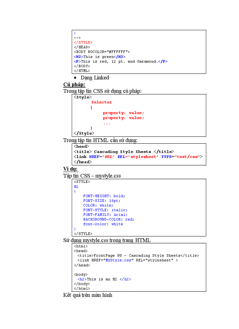 Bài tập Sử dụng Cascading Style Sheets CSS