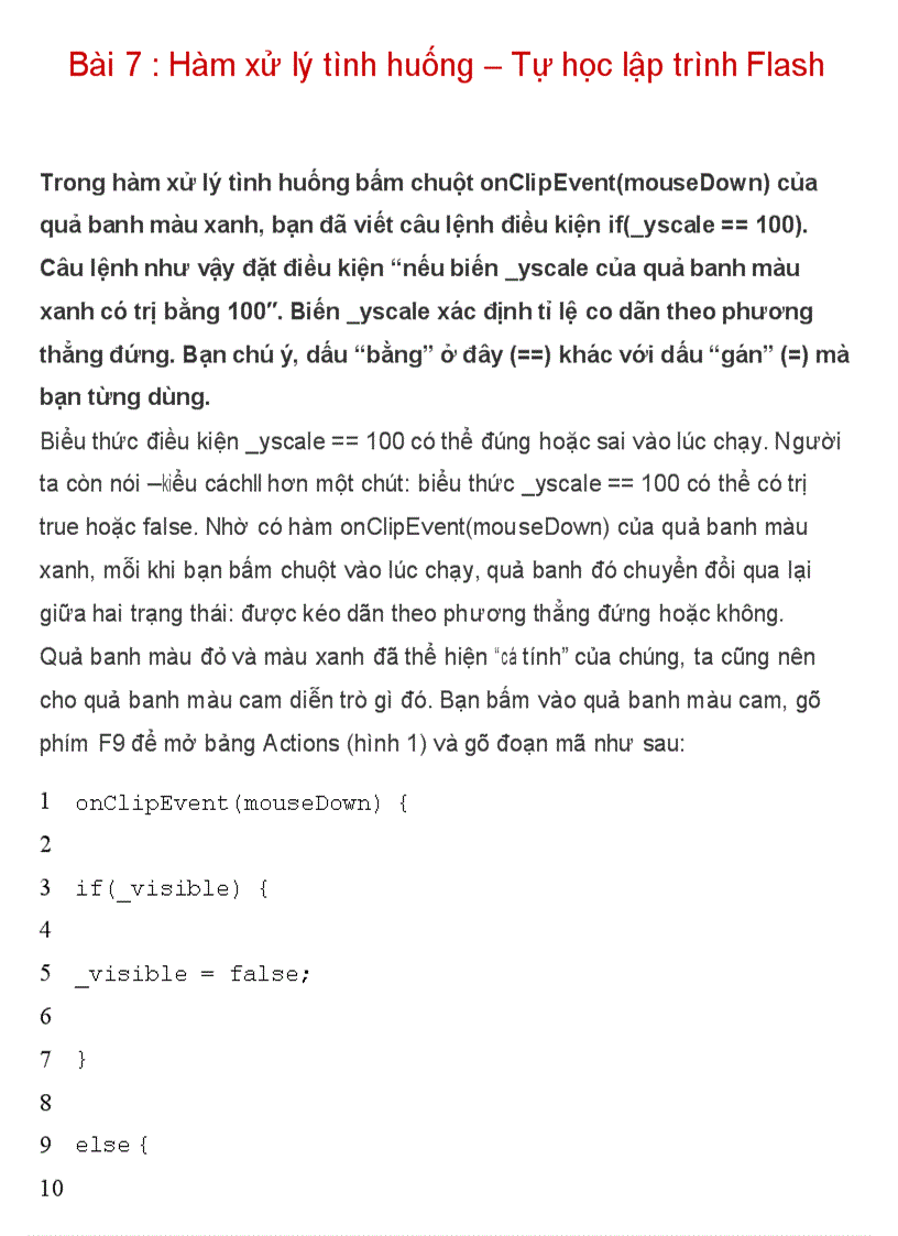 Hàm xử lý tình huống Tự học lập trình Flash
