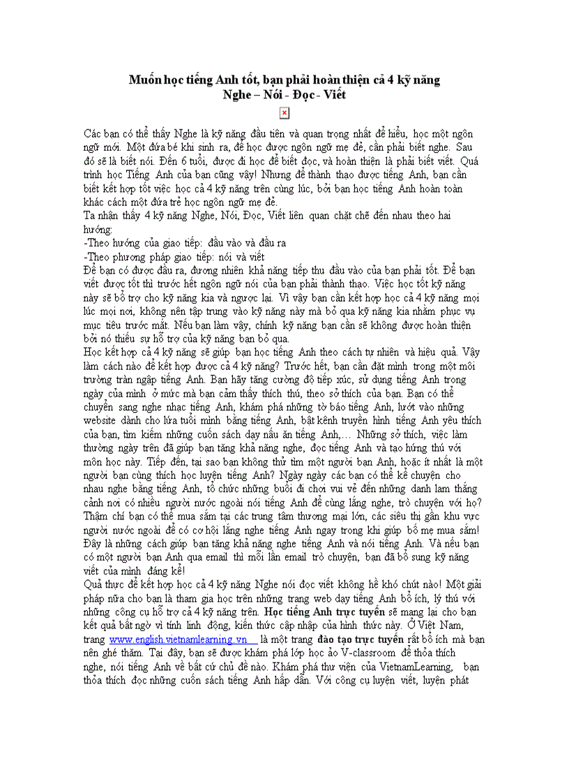 image for page Muốn học tiếng Anh tốt bạn phải hoàn thiện cả 4 kỹ năng Nghe Nói Đọc Viết