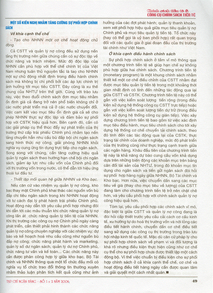 image for page Phối hợp chính sách tiền tệ và tài khoá ở Việt Nam thông qua mối quan hệ