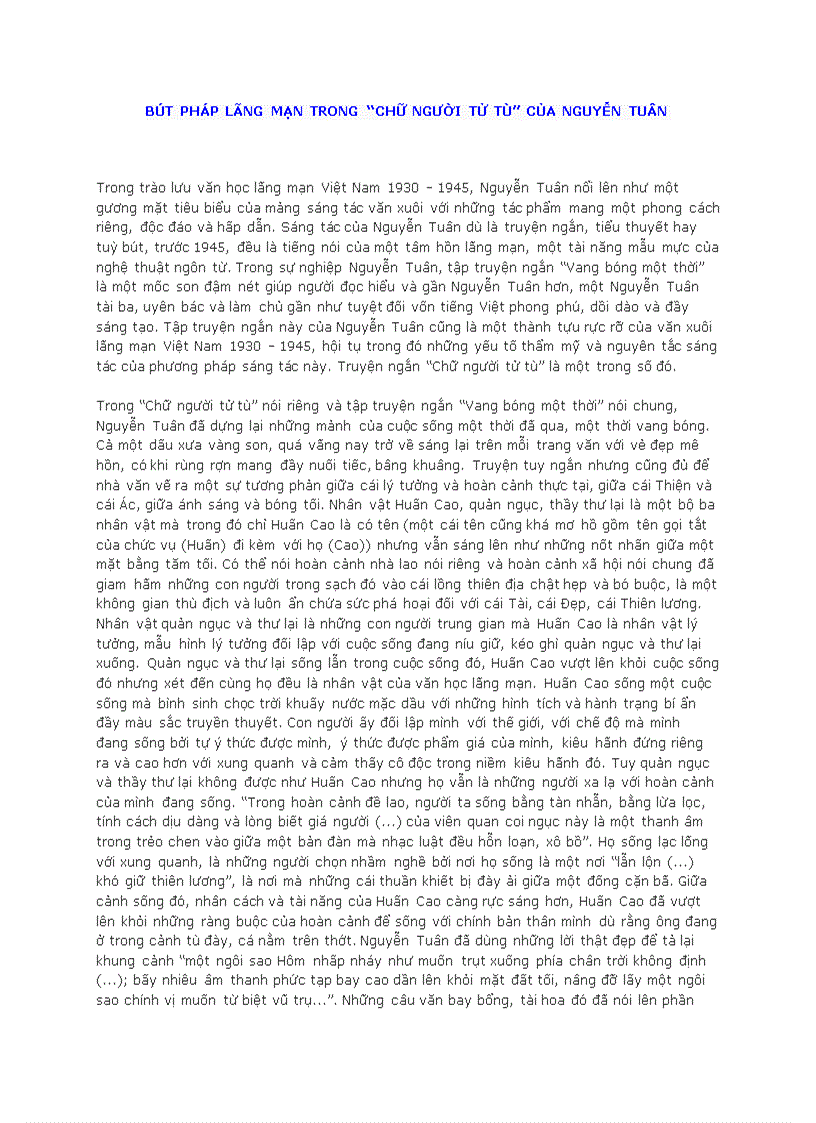 image for page Bút pháp lãng mạn trong chữ người tử tù của nguyễn tuân