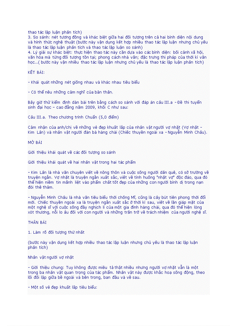 image for page Dàn bài của dạng đề so sánh văn học