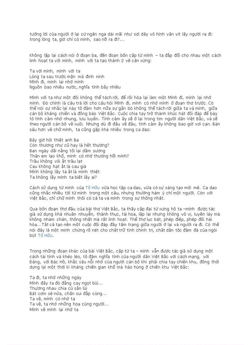 image for page Nét tài hoa của Tố Hữu trong việc sử dụng cặp đại từ xưng hô ta mình ở bài thơ Việt Bắc