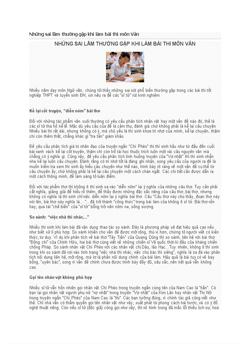 image for page Những sai lầm thường gặp khi làm bài thi môn văn