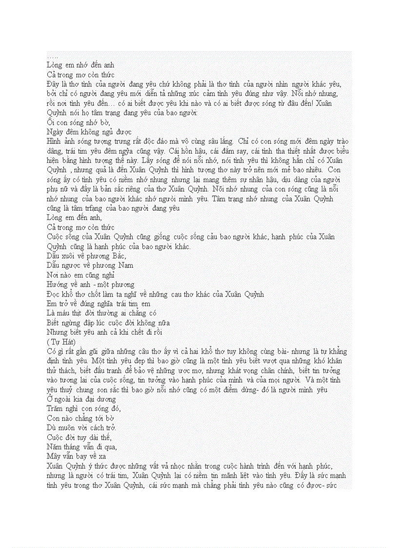 image for page Trình bày cảm nhận của em về bài thơ sóng của nhà thơ Xuân Quỳnh