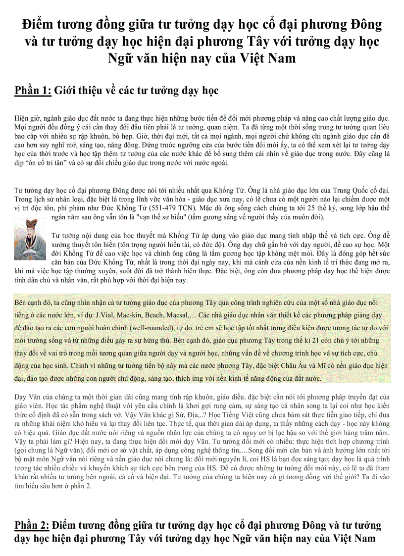 image for page Điểm tương đồng giữa tư tưởng dạy học cổ đại phương Đông và tư tưởng dạy học hiện đại phương Tây với tưởng dạy học Ngữ văn hiện nay của Việt Nam