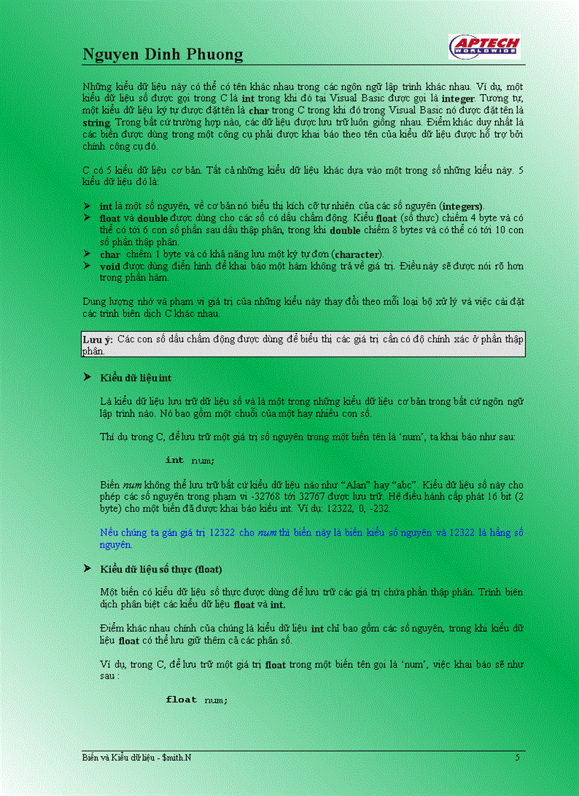 image for page Biến Toán tử và Kiểu dữ liệu Toán tử và Biểu thức