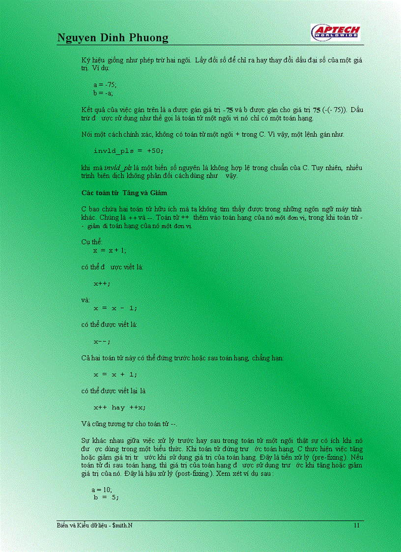 image for page Biến Toán tử và Kiểu dữ liệu Toán tử và Biểu thức