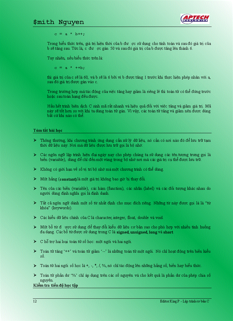 image for page Biến Toán tử và Kiểu dữ liệu Toán tử và Biểu thức