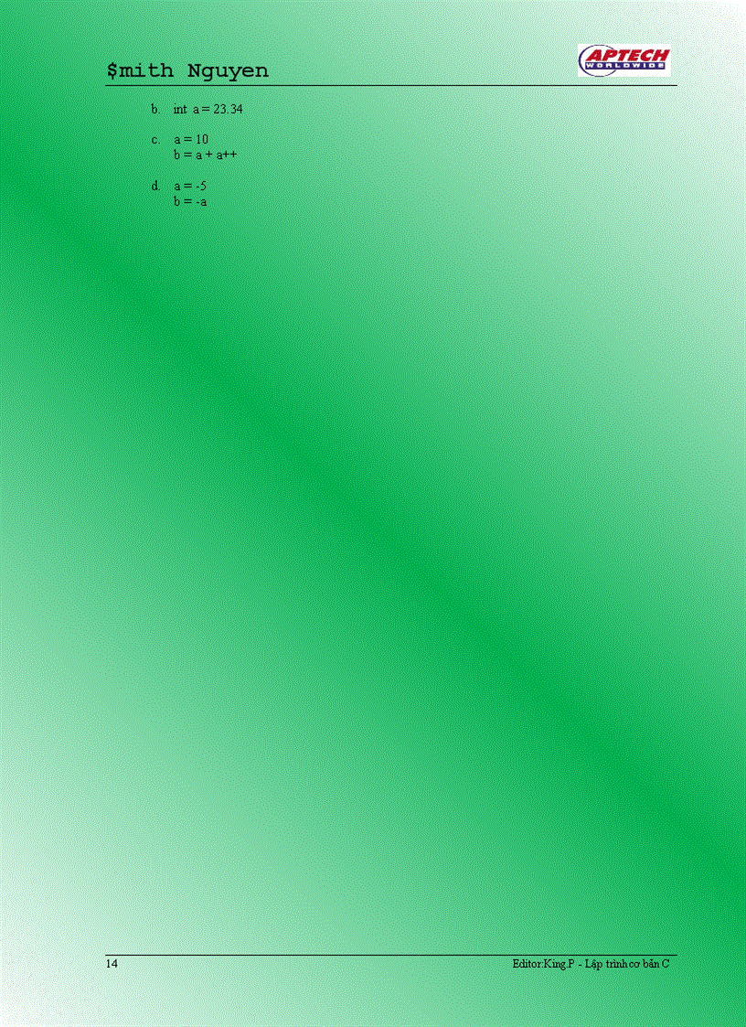 image for page Biến Toán tử và Kiểu dữ liệu Toán tử và Biểu thức