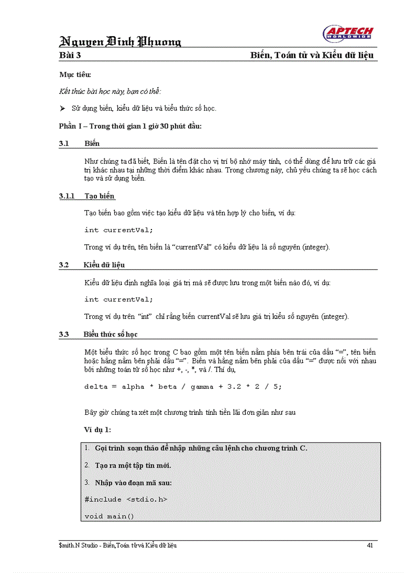 image for page Biến Toán tử và Kiểu dữ liệu Toán tử và Biểu thức 1