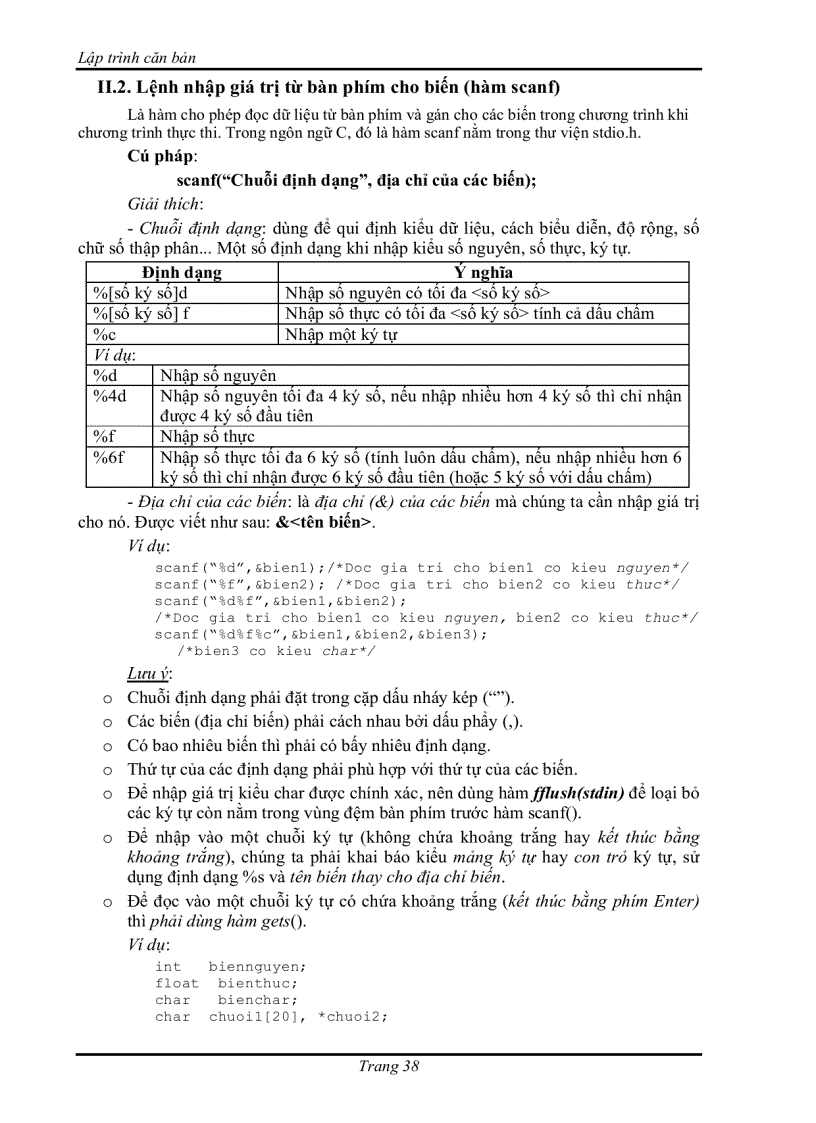 image for page Các câu lệnh đơn trong c