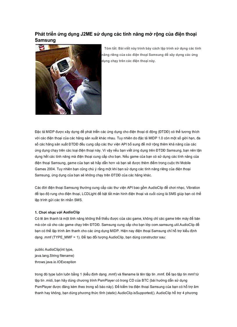 image for page Phát triển ứng dụng J2ME sử dụng các tính năng mở rộng của điện thoại Samsung