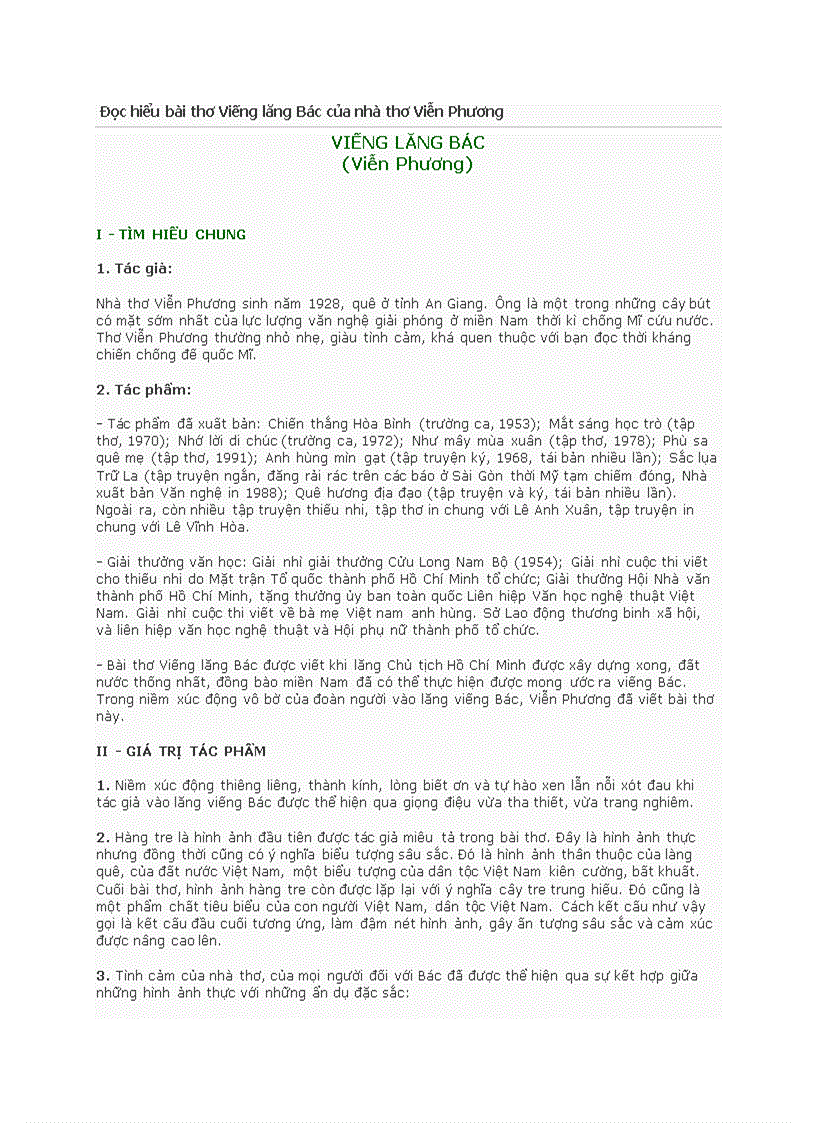 image for page Đọc hiểu bài thơ Viếng lăng Bác của nhà thơ Viễn Phương