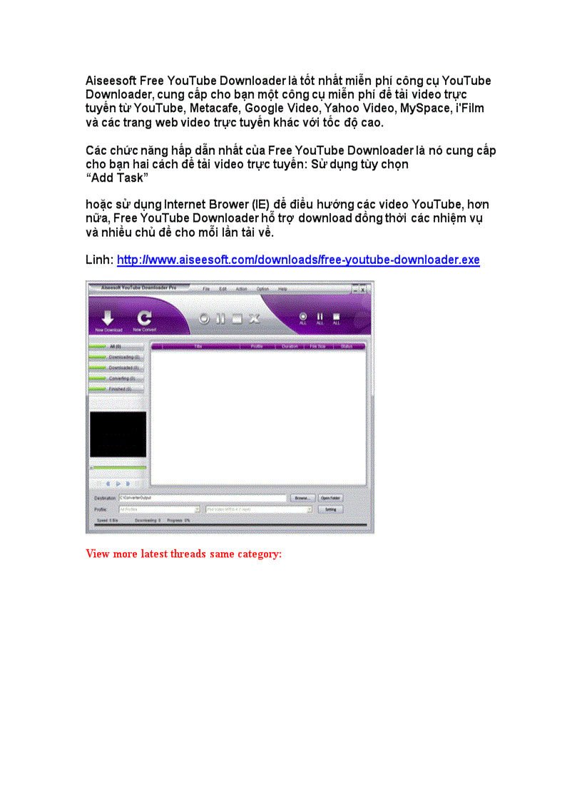 image for page Phần mềm download video Aiseesoft Free YouTube Downloader
