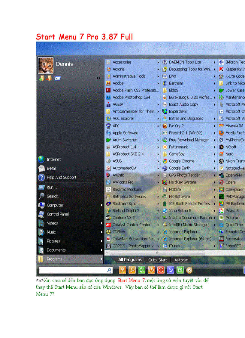 image for page Start Menu 7 Pro 3 87 Sự thay thế hoàn hảo cho Start Menu của bạn