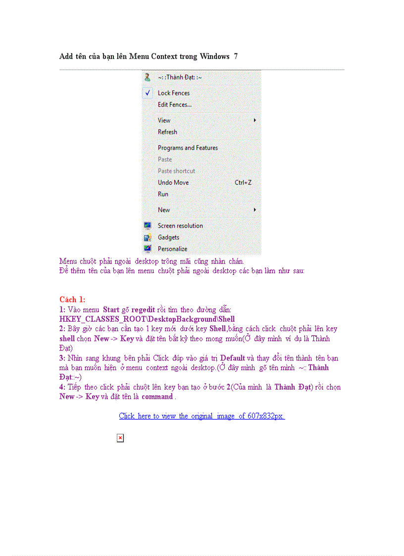 image for page Add tên của bạn lên Menu Context trong Windows 7