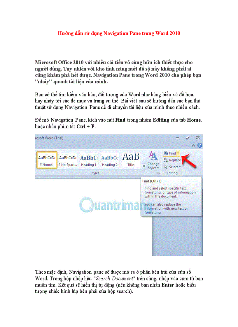 image for page Hướng dẫn sử dụng Navigation Pane trong Word 2010