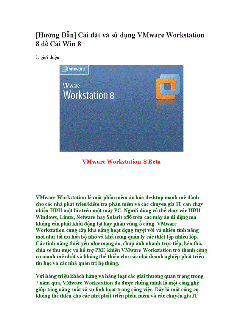 image for page Hướng Dẫn Cài đặt và sử dụng VMware Workstation 8 để Cài Win 8