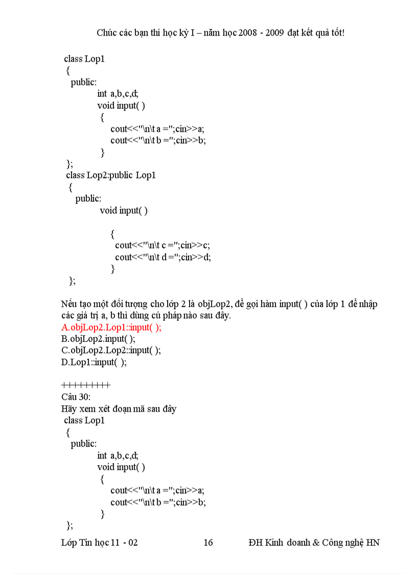 image for page Câu hỏi trắc nghiệm môn lập trình hướng đối tượng Đọc thêm Công nghệ thông tin