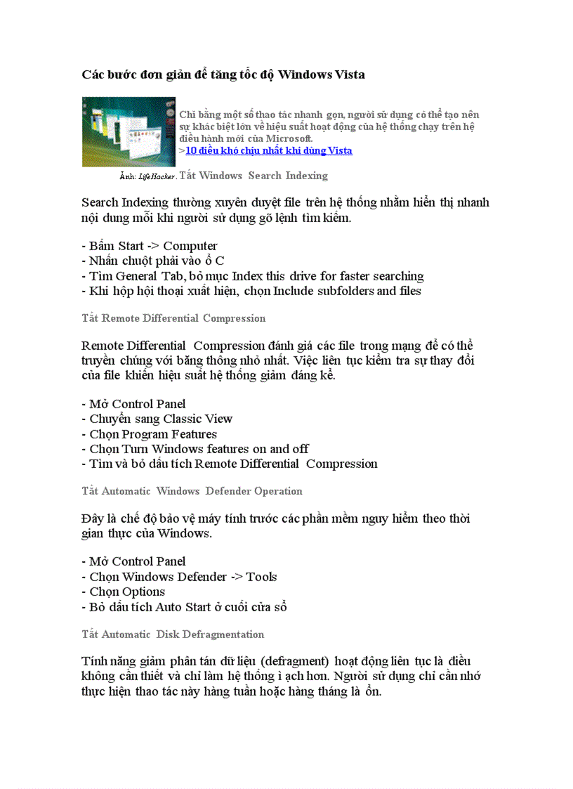 image for page Các bước đơn giản để tăng tốc độ Windows Vista