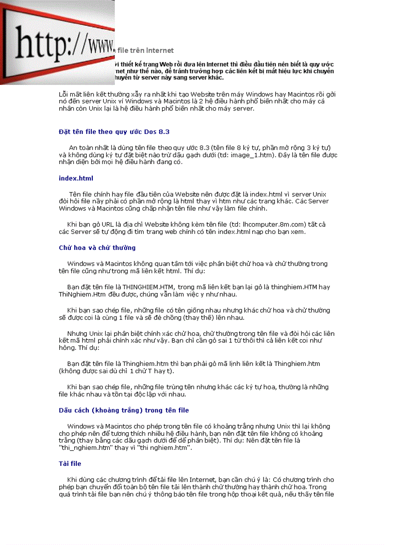 image for page Quy ước đặt tên file trên Internet