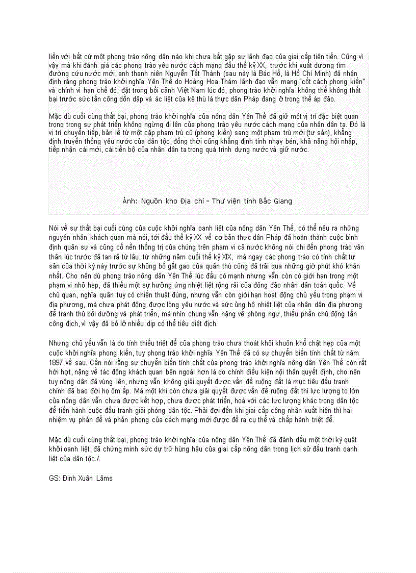 image for page Vai trò của phong trào khởi nghĩa Yên Thế đối với lịch sử dân tộc Việt Nam