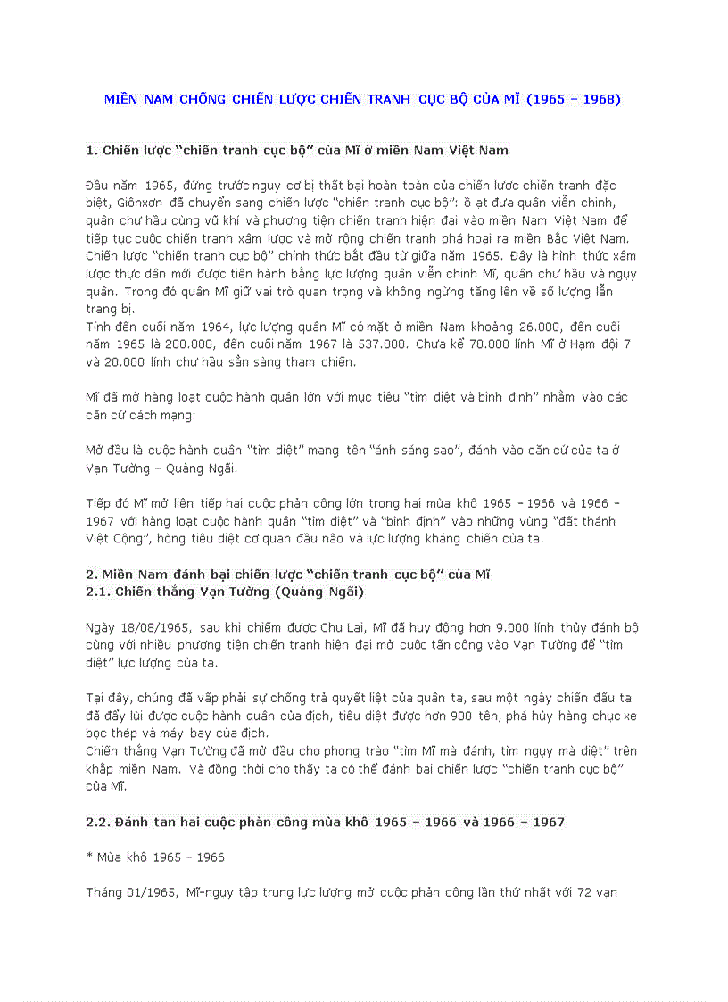 image for page Miền nam chống chiến lược chiến tranh cục bộ của mĩ 1965 1968