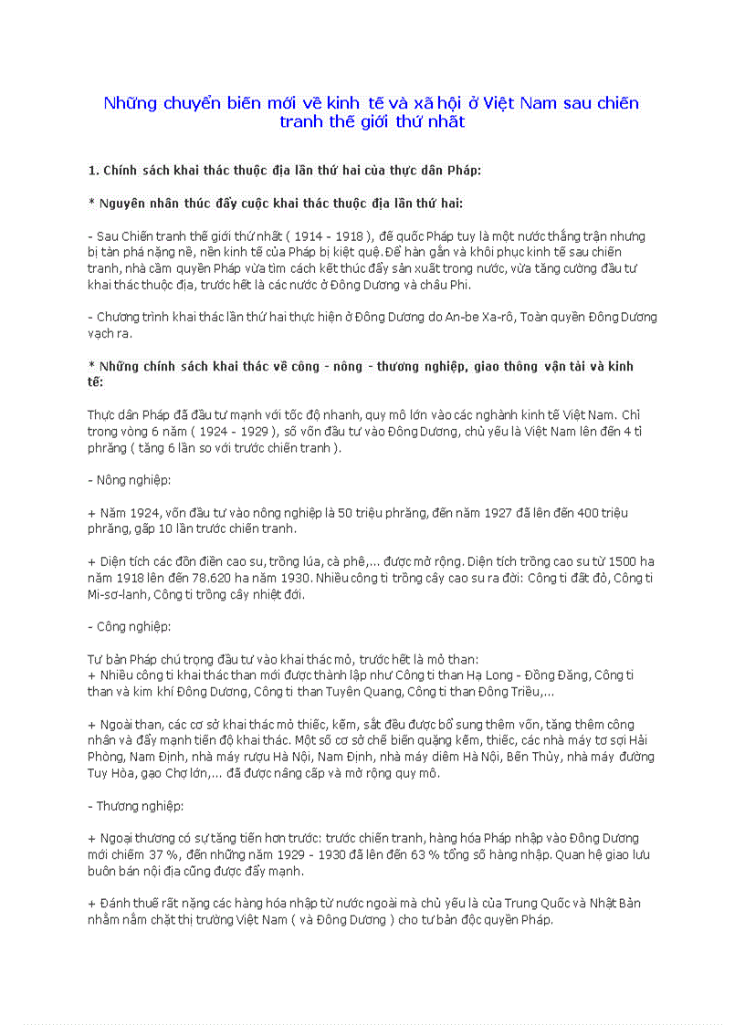 image for page Những chuyển biến mới về kinh tế và xã hội ở Việt Nam sau chiến tranh thế giới thứ nhất