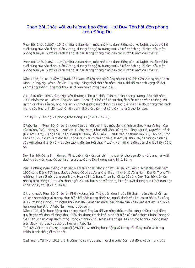 image for page Phan Bội Châu với xu hướng bạo động từ Duy Tân hội đến phong trào Đông Du
