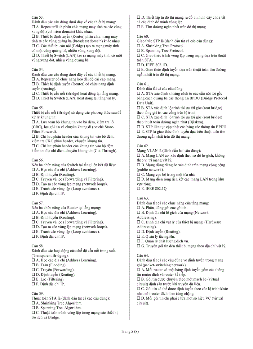 image for page Ngân hàng đề thi trắc nghiệm môn mạng máy tính