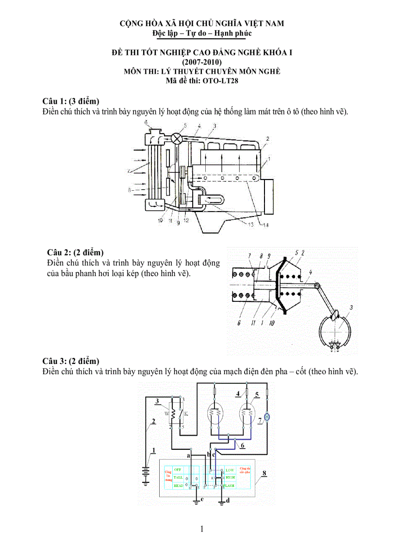 Đề thi lý thuyết công nghệ ô tô 28