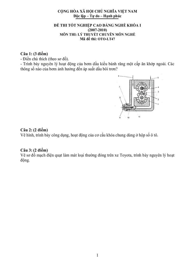 Đề thi lý thuyết công nghệ ô tô 47