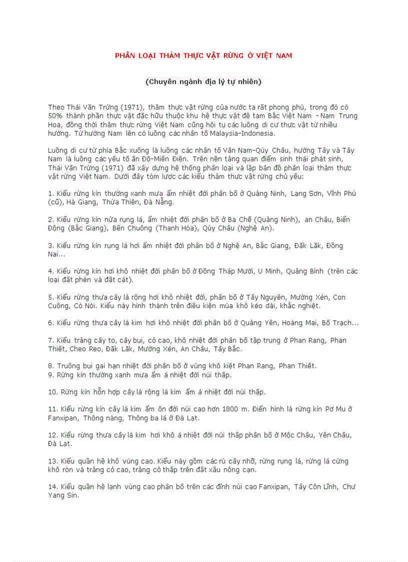 image for page Phân loại thảm thực vật rừng ở việt nam