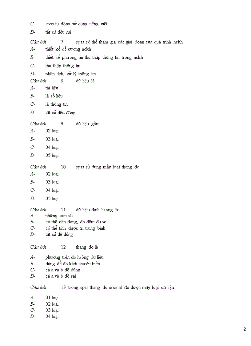 Trắc nghiệm phần mềm spss